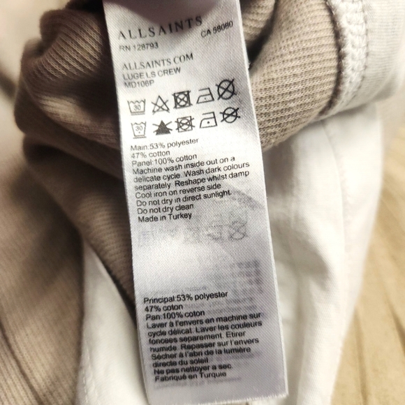 ALL SAINTS X DAVID JONES Luge LS Crew Long Sleeve Shirt In Tan And White Size M - Picture 9 of 13